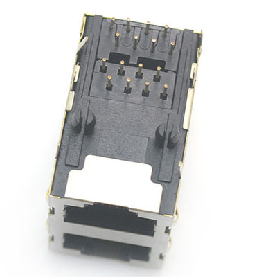 jack modular connector rj 45 ethernet 8p8c 2 ports right angel through hole with shielded