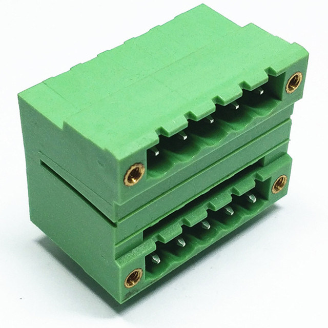 2EDGRHM pluggable terminal block connector 2 rows 3.81mm/5.00mm/5.08mm pitch male pin through hole with flange