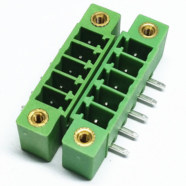 terminal blocks with flange 3.81/5.00/5.08/7.62mm ptich header, male pins, shrouded right angel through hole