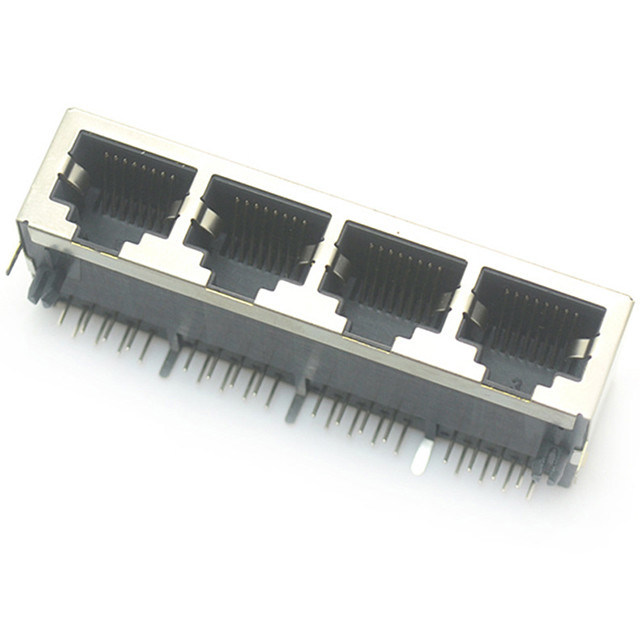 rj45 10p8c ethernet connector 4ports jack modular right angel through hole with shielded